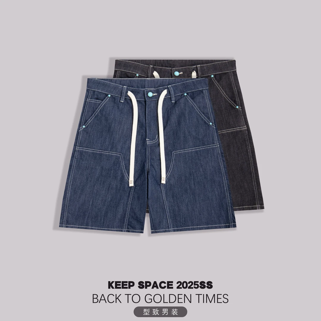 夏季重工绿松石撞钉防褪色牛仔伐木工装短裤25221#3017