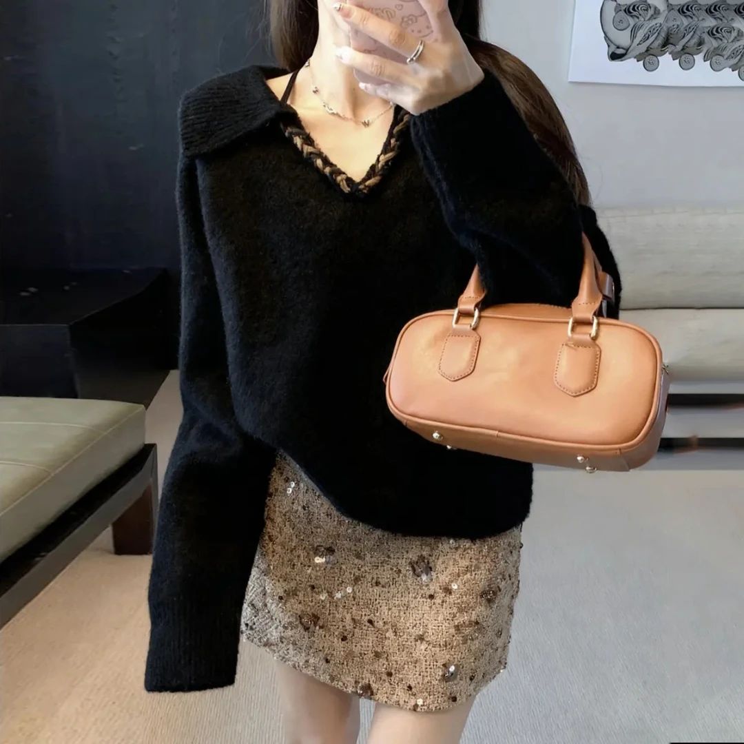 9290大码胖mm慵懒高级感秋冬套装女长袖针织衫毛衣亮片包臀半身裙