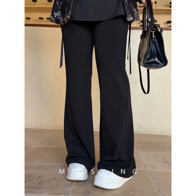 应小姐【瘦瘦裤】微胖大码韩系风显瘦日常轻薄高腰黑色喇叭裤休闲裤