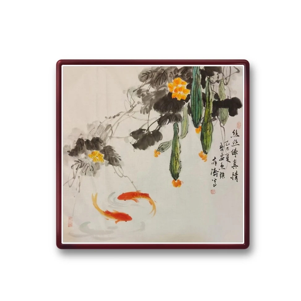 《丝丝传真情》长安鱼头·薛涛 手绘年年有余、国画鲤鱼、花鸟画作品。
