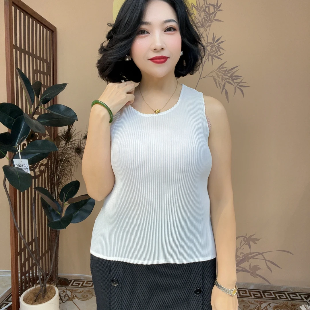 9028娜娜家通勤时尚休闲百搭背心打底女士夏季简约宽松褶皱