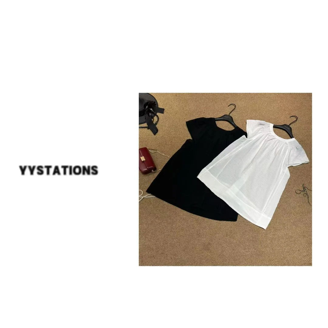 YYSTATIONS 欧货褶皱小飞袖设计圆领衬衫百搭上衣-779