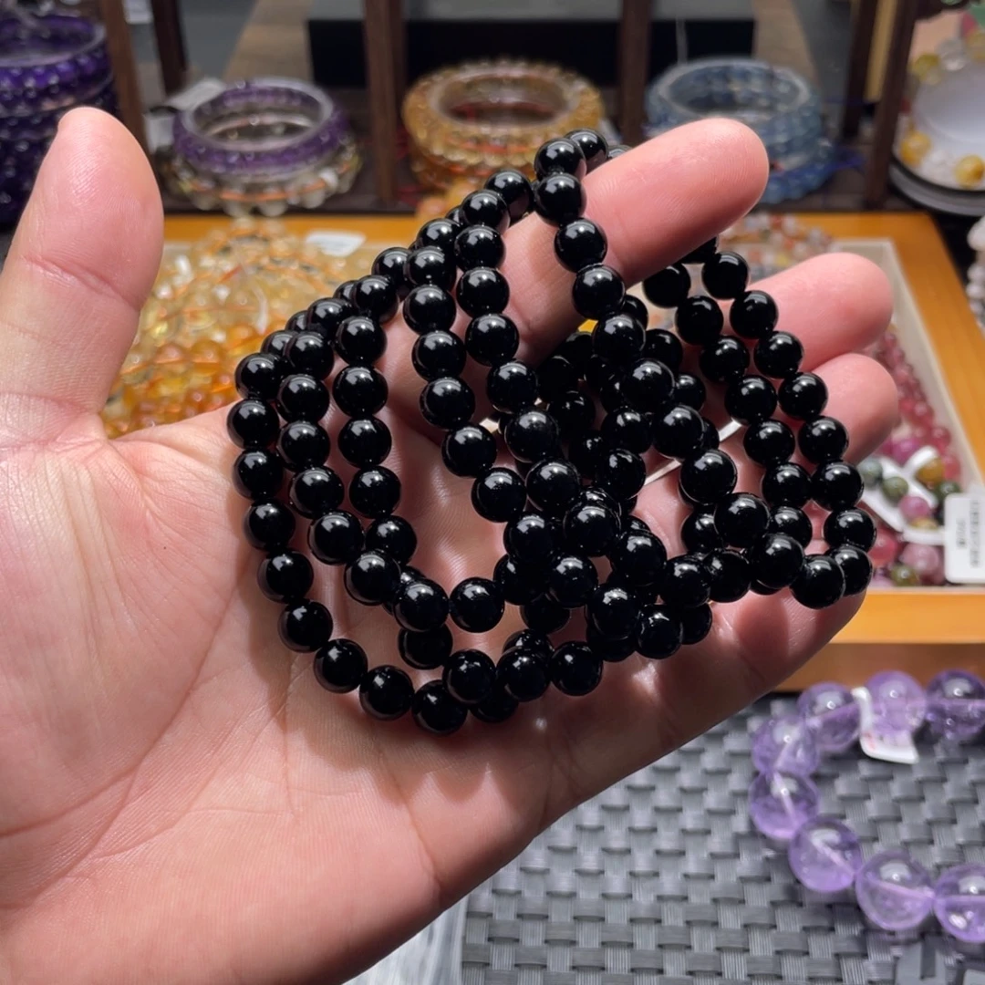 未镶嵌水晶手链黑曜石8.2