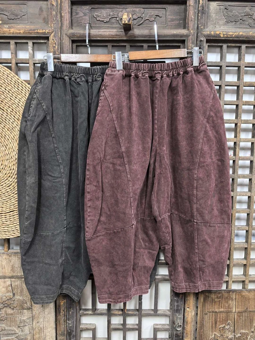 8007牛仔棉料做旧休闲裤百搭炒色长裤舒适春季