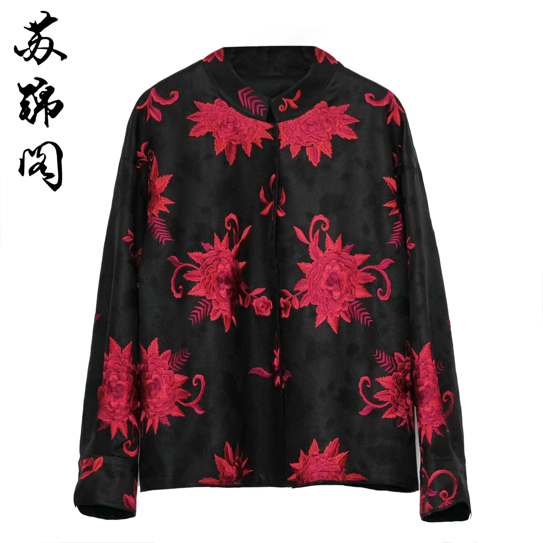 3000-16895苏锦阁刺绣百分百桑蚕丝香云纱外套新款高端高档上档次