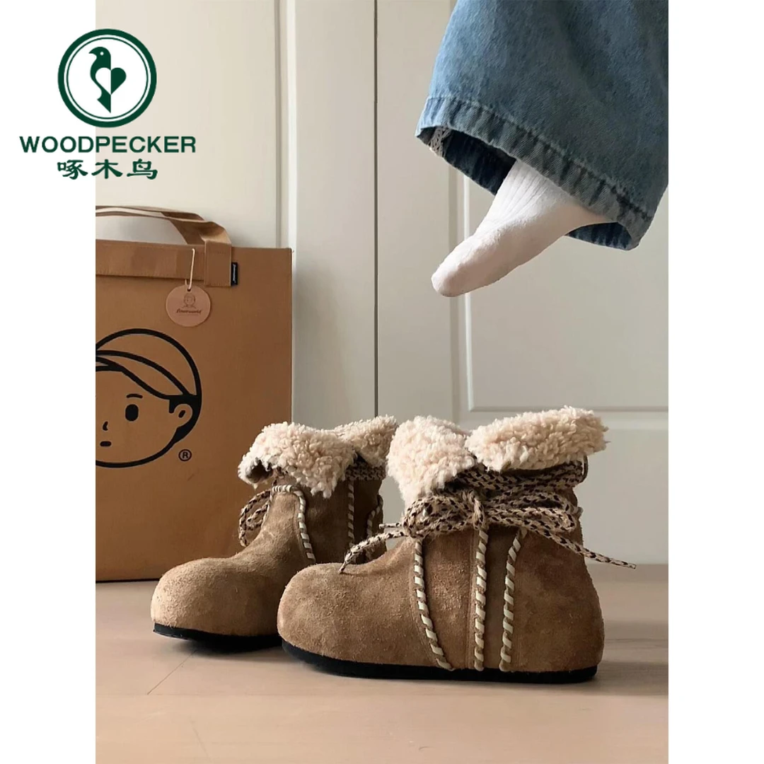 啄木鸟增高2025年时尚百搭雪地靴女冬季加绒保暖棉鞋女勃肯短靴子