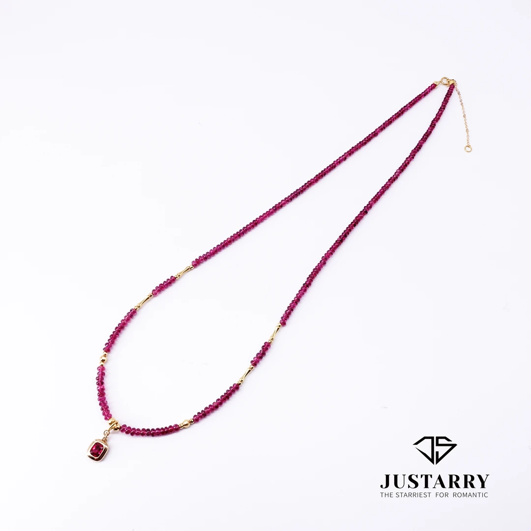 JUSTARRY【风华】18k金天然红尖晶算盘珠长款项链 (定位扣非18k金)