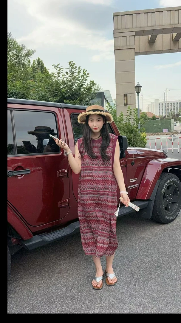 无袖~口袋中长裙夏季中长款时尚宽松气质显瘦女生连衣裙3009