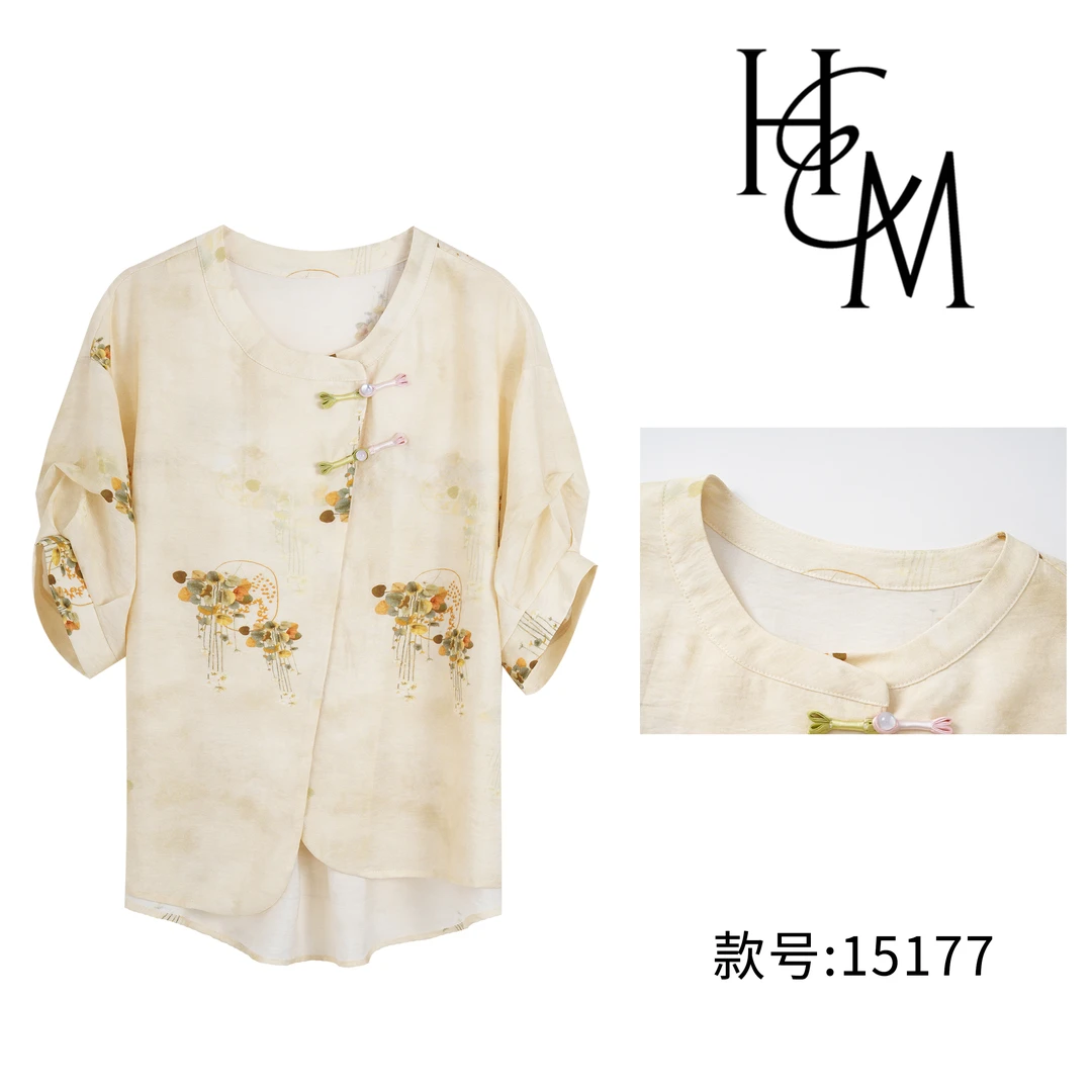 【慧姐】莱赛尔天丝设计师款国风印花古典盘扣衬衫【15177】