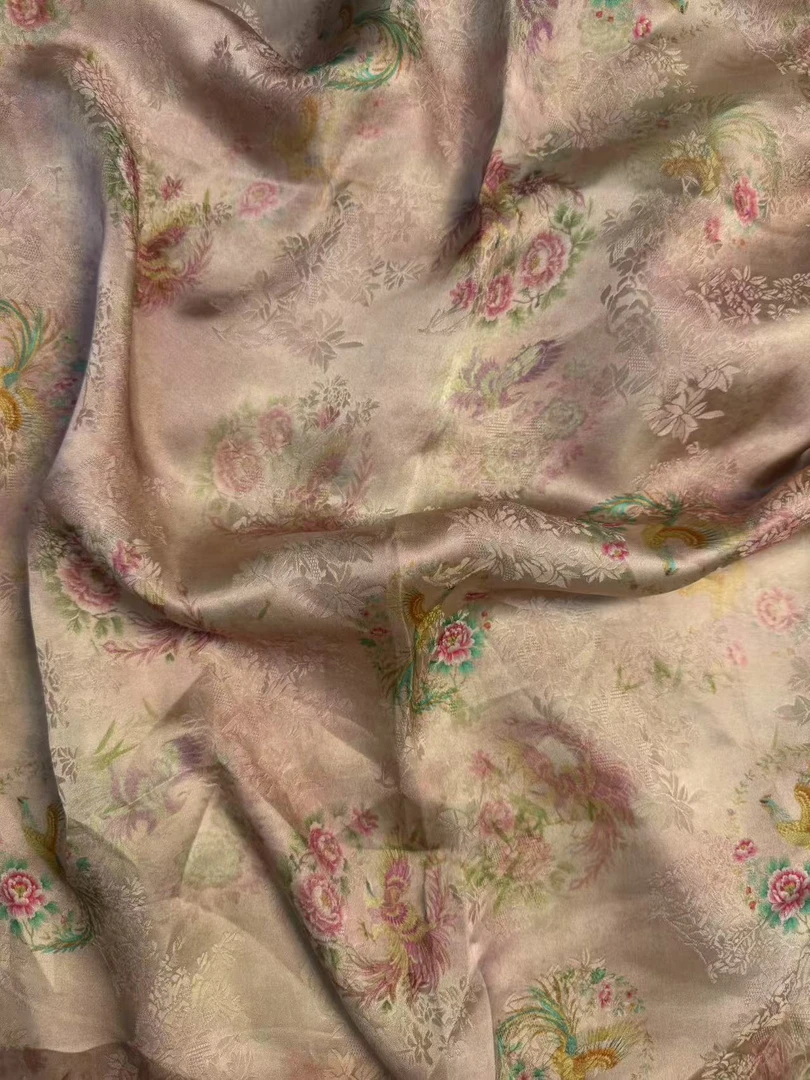 【大货尾单】牡丹千里江山图·双色印花 精品香云纱棉绸布料