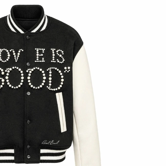 36号-GDGOODLove is good经典标语拼色棒球服-黑色good棒球服外套