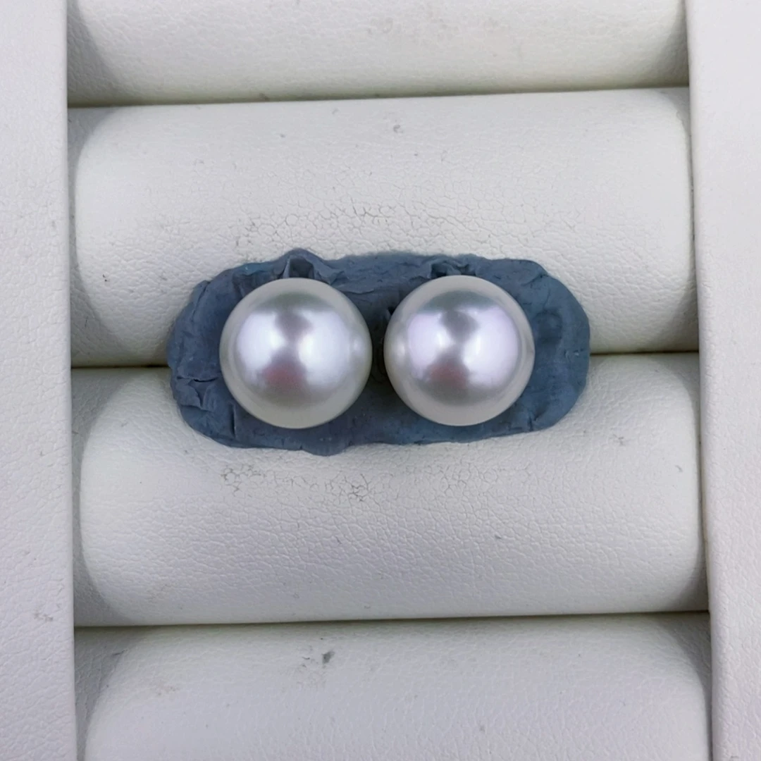 未镶嵌海水珍珠耳饰11-12mm澳白对珠36
