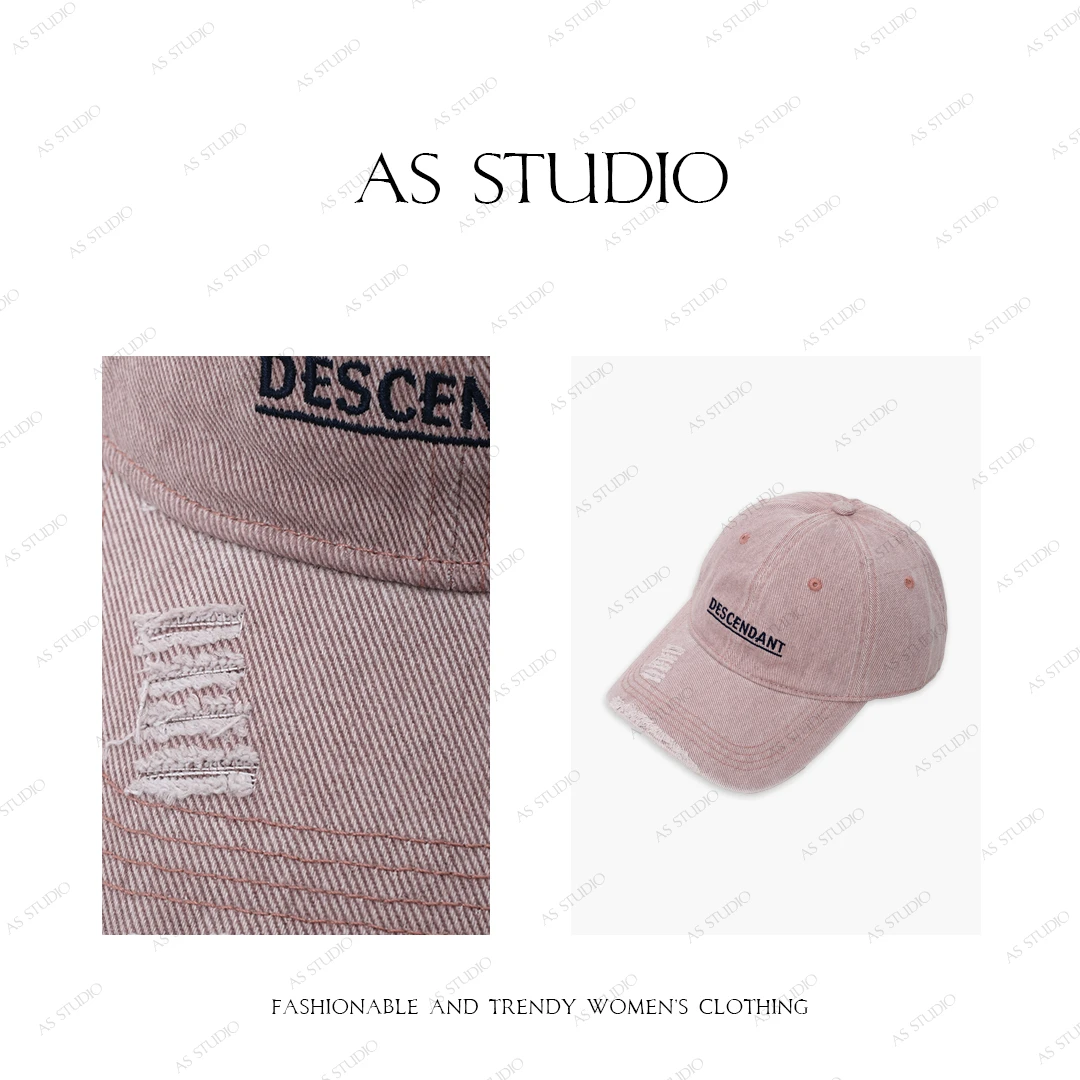 【AS粉牛帽】25新字母刺绣破洞洗水做旧牛仔棒球帽AS25CMZ3874