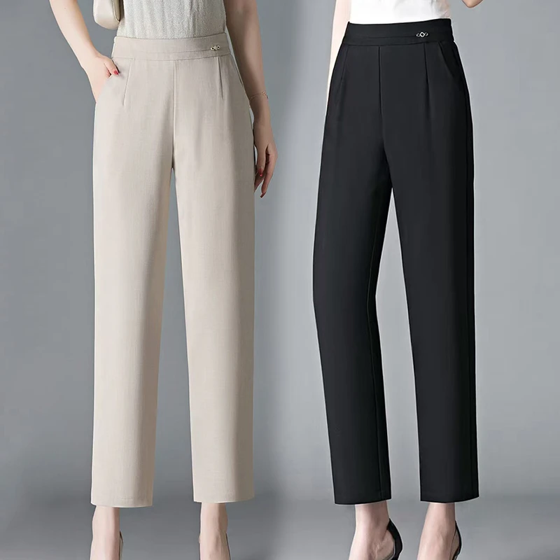 妈妈装夏装休闲裤时尚洋气直筒高腰长裤中老年女春夏松紧裤子薄款