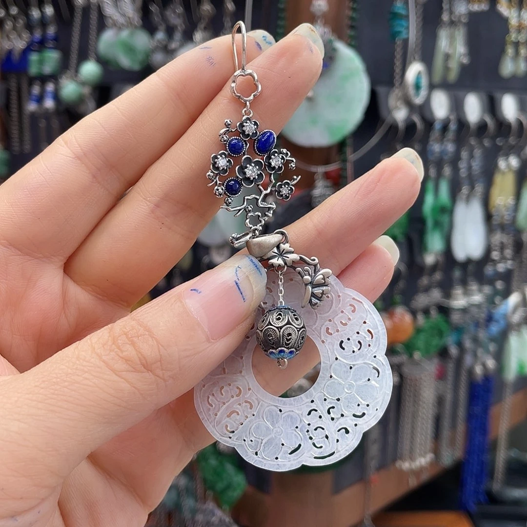 翡翠银S925镶嵌耳饰墨***浅730hnjhh