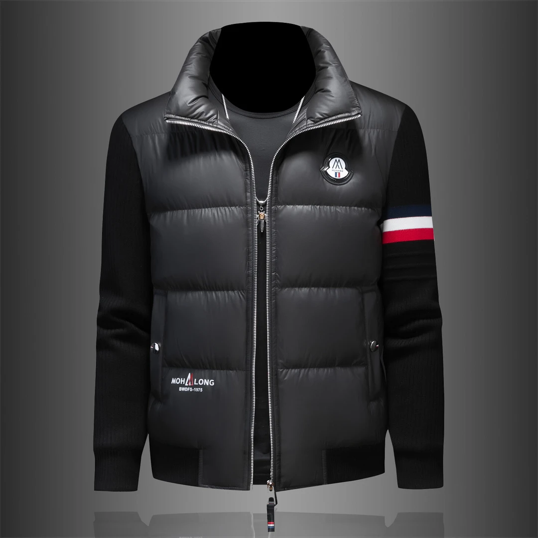 宾斯洛特时尚休闲男士冬季白鸭绒羽绒服男士针织袖子外套加厚潮牌