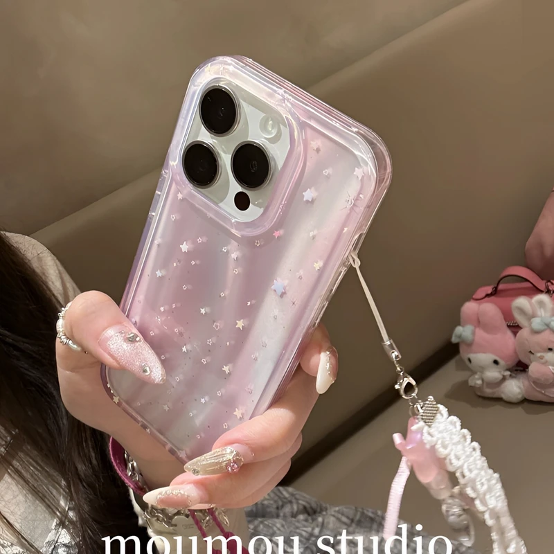 镭射满屏彩色星星蕾丝挂件适用iphone16promax苹果15手机壳1413套