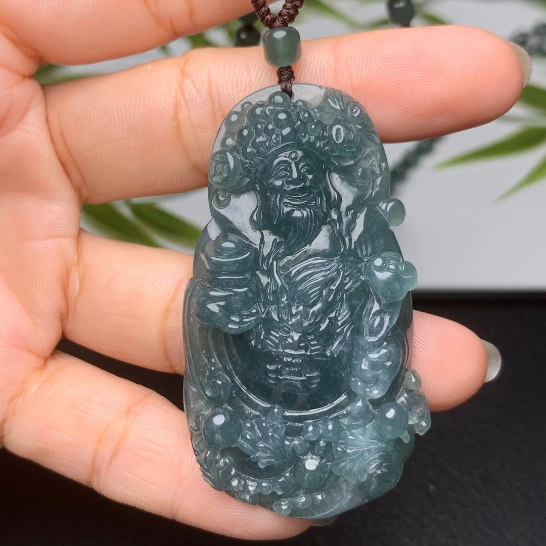 翡翠吊坠天然翡翠A货冰种财神吊坠正品翡翠冰种大财神吊坠礼物男