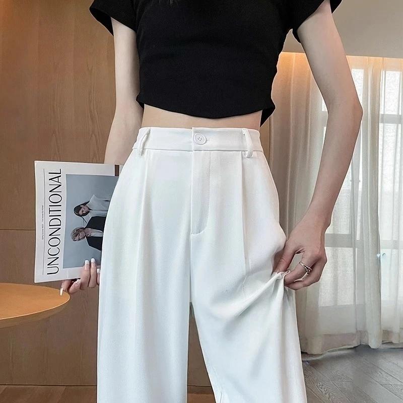 白色雪纺高级感西装裤女秋季爆款垂坠感小个子醋酸直筒冰丝阔腿裤