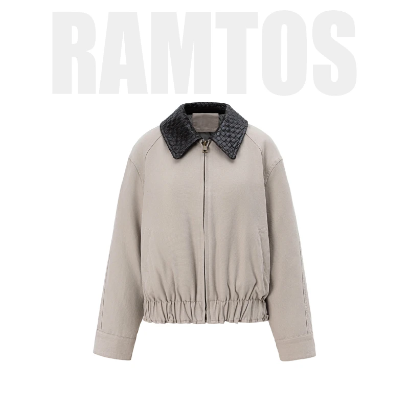 未使用 RAMTOS 巴恩风编织羊皮翻领鹅绒服TP033896
