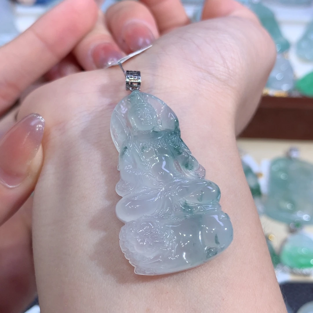 吊坠(不含链)18K金镶嵌翡翠文殊菩萨