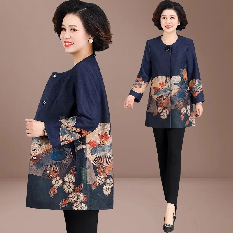 中年妈妈秋装外套洋气50岁60中老年人春秋上衣阔太太大码女装风衣