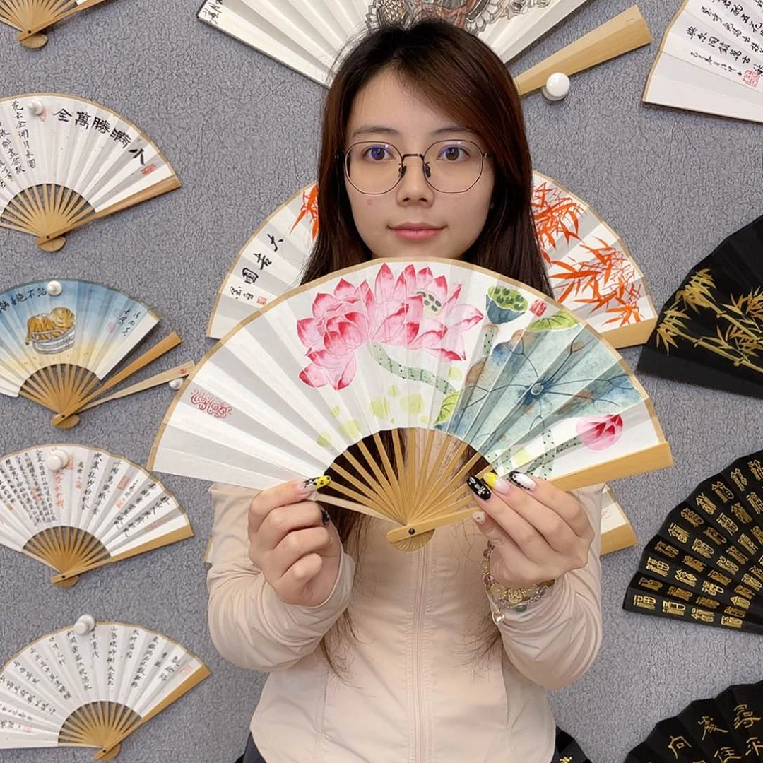 书法6寸玉竹-纯手绘-文玩扇骨（默认粘好）