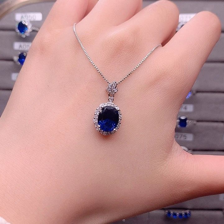 蓝宝石吊坠(赠链)银S925镶嵌