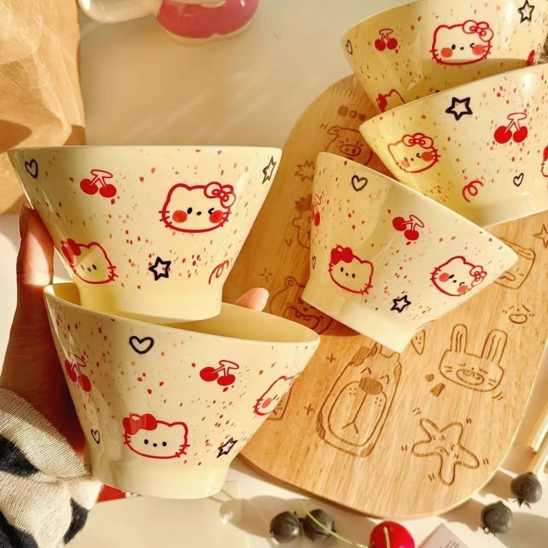 叮咚咚咚~ins高颜值爱少女饭碗酸奶甜品斗笠下彩陶瓷可爱家用宿Z
