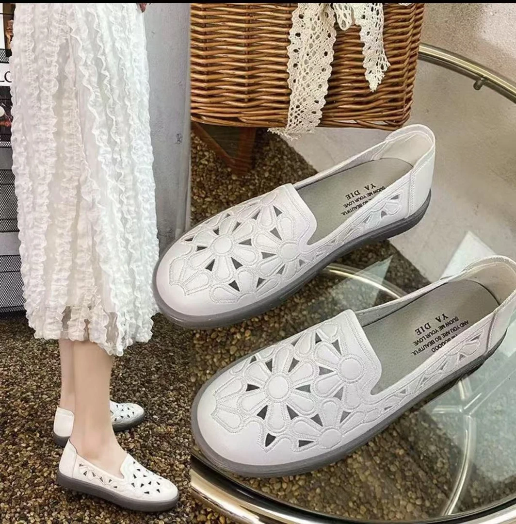 3019女鞋百搭透气镂空复古手工妈妈鞋