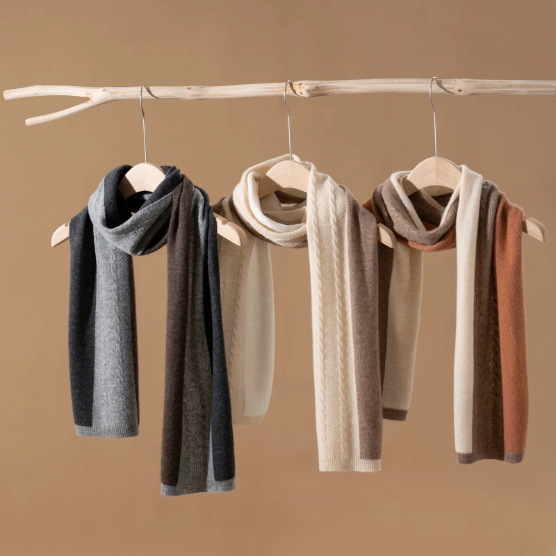 秋冬季新款山羊绒围脖成人拼色韩版女极简风保暖围巾男士针织百搭