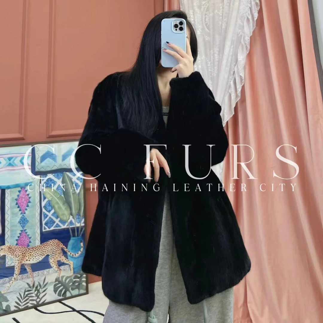 【小梨】WX243V领港风68CM轻奢时尚短款整貂天鹅绒气质百搭秋冬季