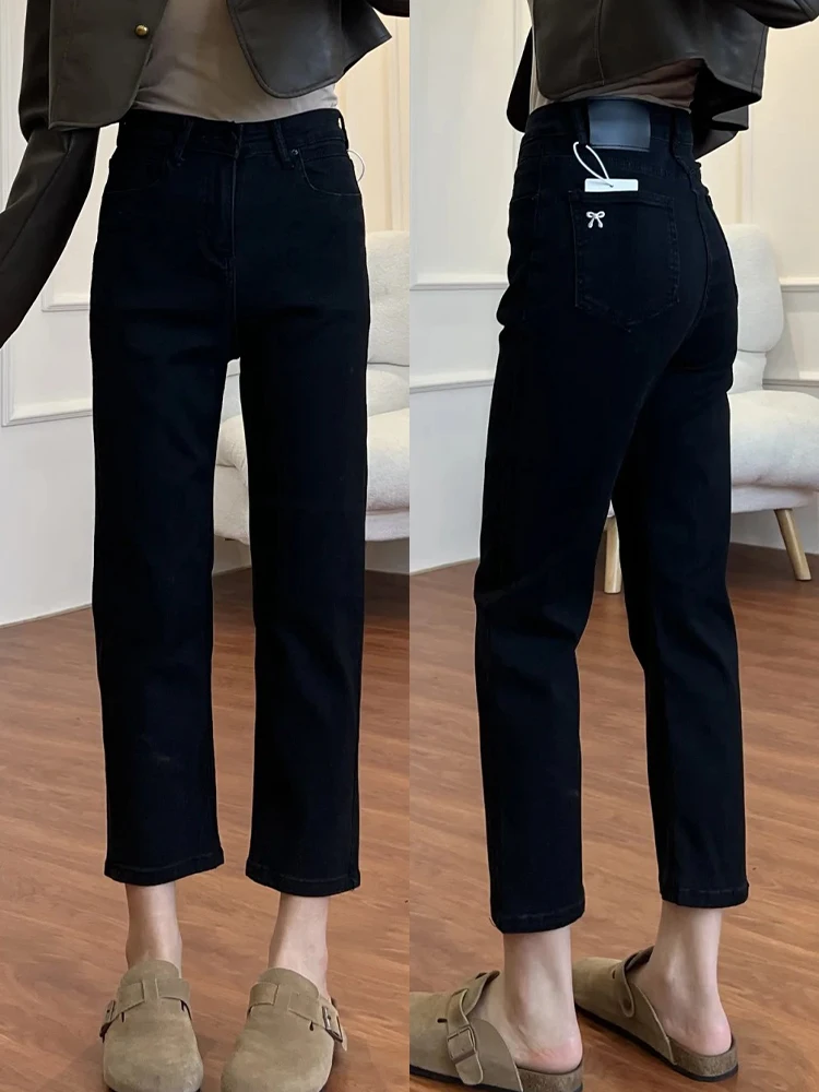 秋冬新款弹力修身洋气直筒牛仔裤女大码百搭显瘦窄版九分烟管裤潮