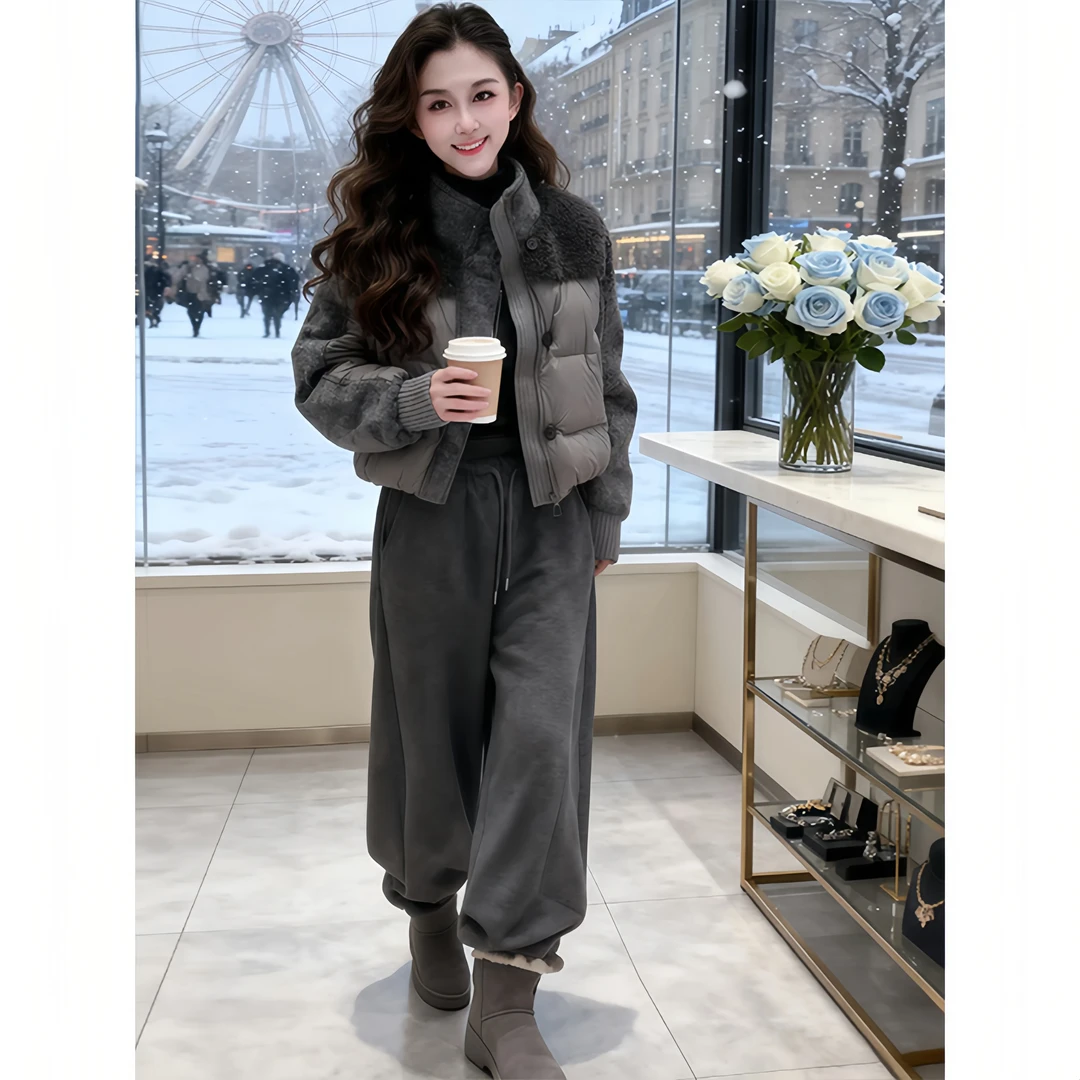 【布朗尼套装】欧货时髦保暖棉衣外套+休闲裤两件套高级感秋冬冬季