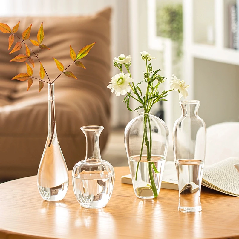 禅意花瓶玻璃高级感创意水培鲜花客厅复古迷你小摆件插花专用透明