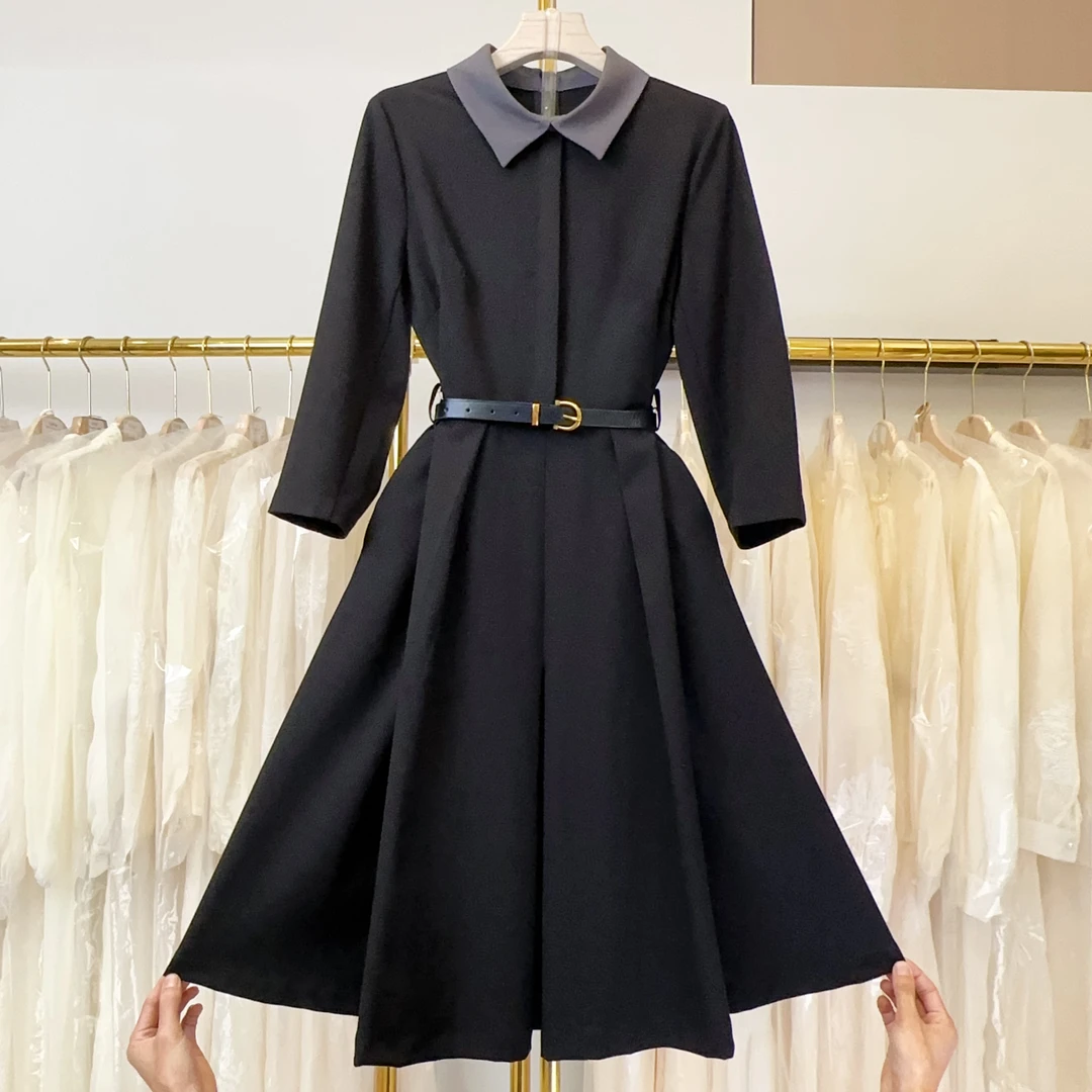 【RG5123】2025年气质轻奢新款时尚收腰百搭黑色新款减龄显瘦连衣裙