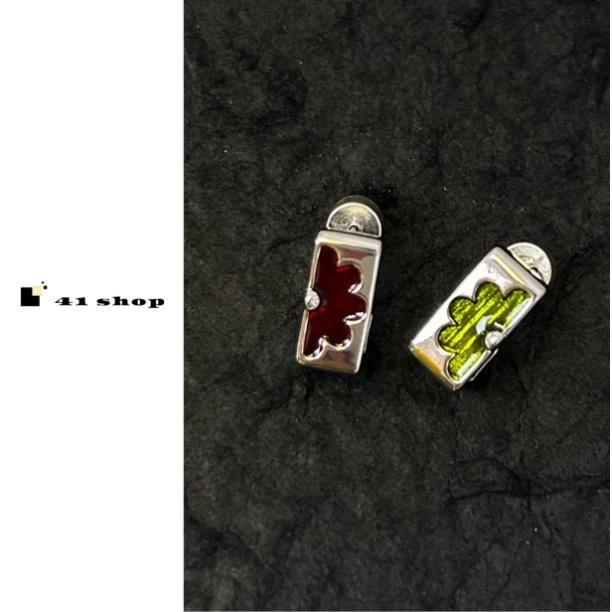 铜合金珐琅耳饰 B-1   韩系红绿花朵耳钉彩色珠光滴釉耳钉百搭