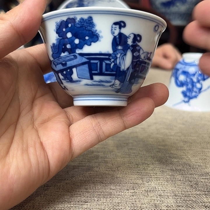 瓷杯子青花四美杯子