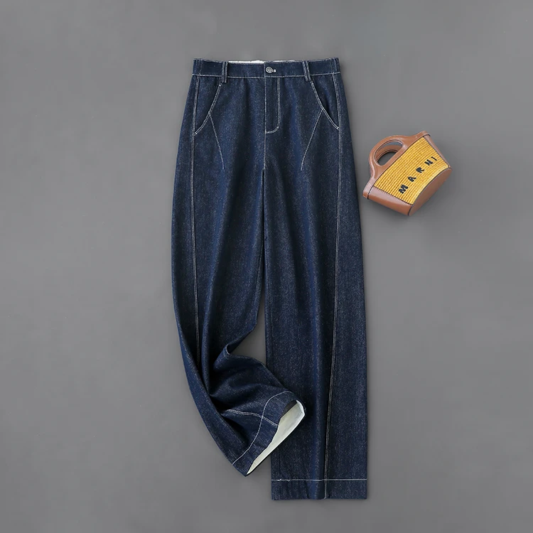 经典丹宁牛仔！立裁弧形弯刀裤 后松紧腰纯棉宽松牛仔裤长裤女春