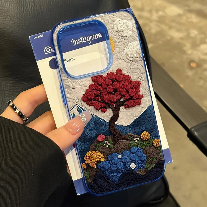 Lucky油画山川玫瑰适用iPhone16/15pro透蓝14手机软壳13苹果12套