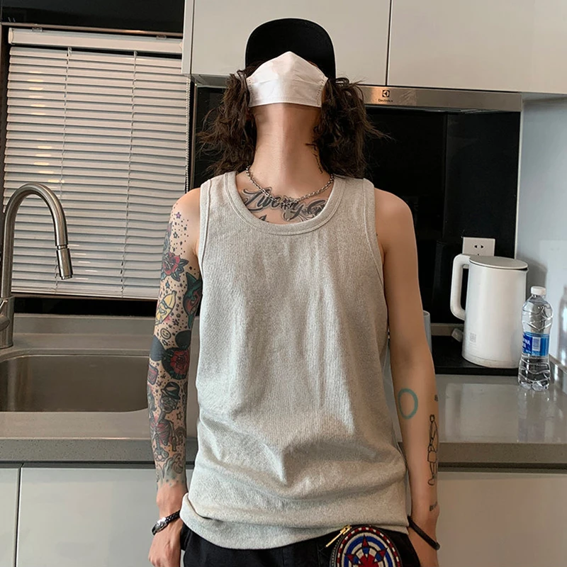 工字螺纹背心男款夏季性张力穿搭无袖t恤运动健身两根筋坎肩汗衫