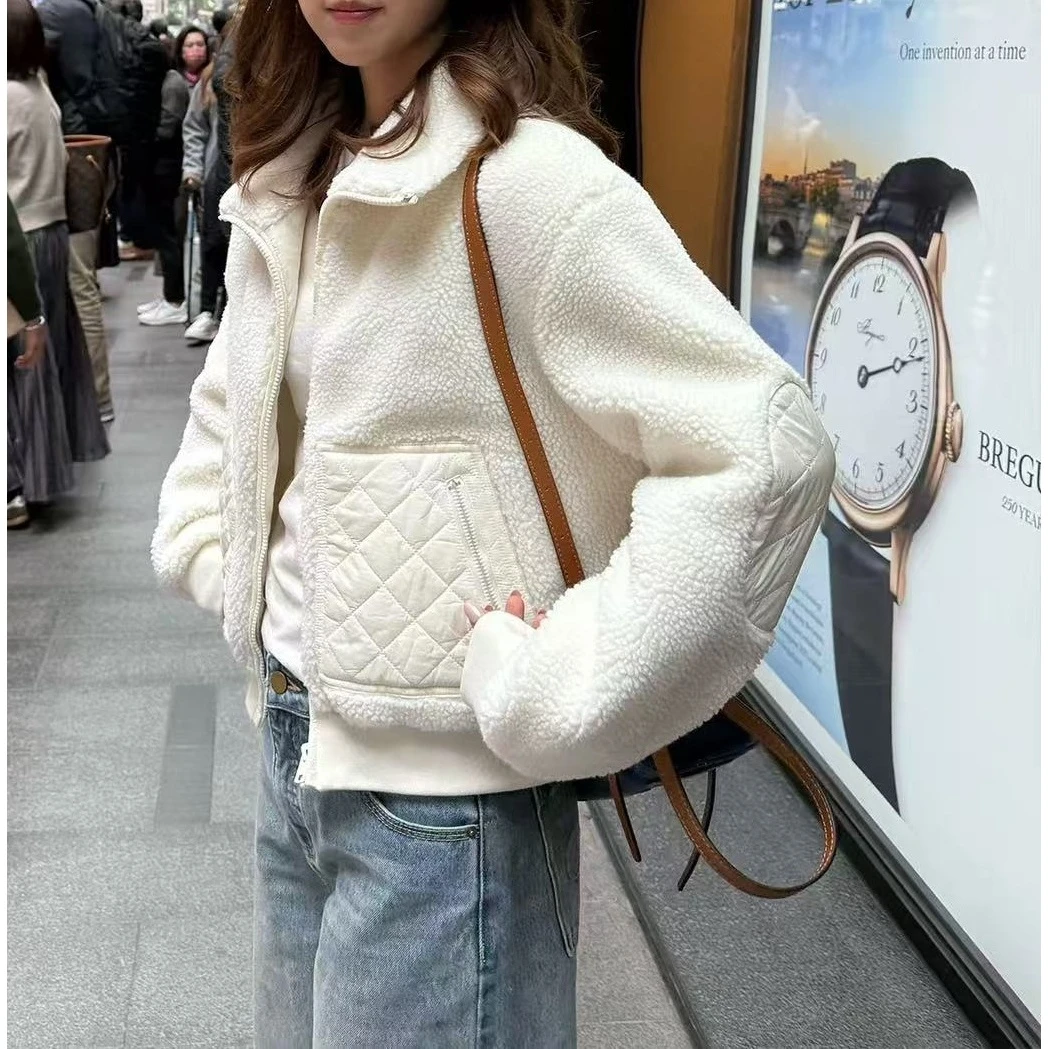 【A家同款&拼接双色棉服】羊羔羔拼接双色保暖休闲百搭棉服332