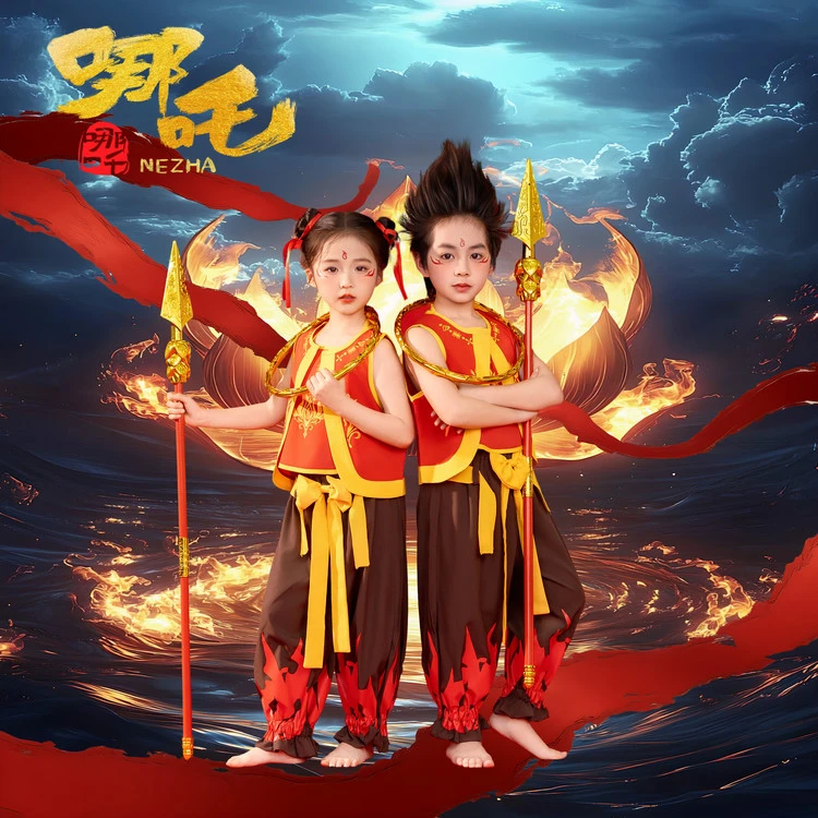 闹之魔童六一同款降哪吒服装新款cos世男女童海2025演出服儿童