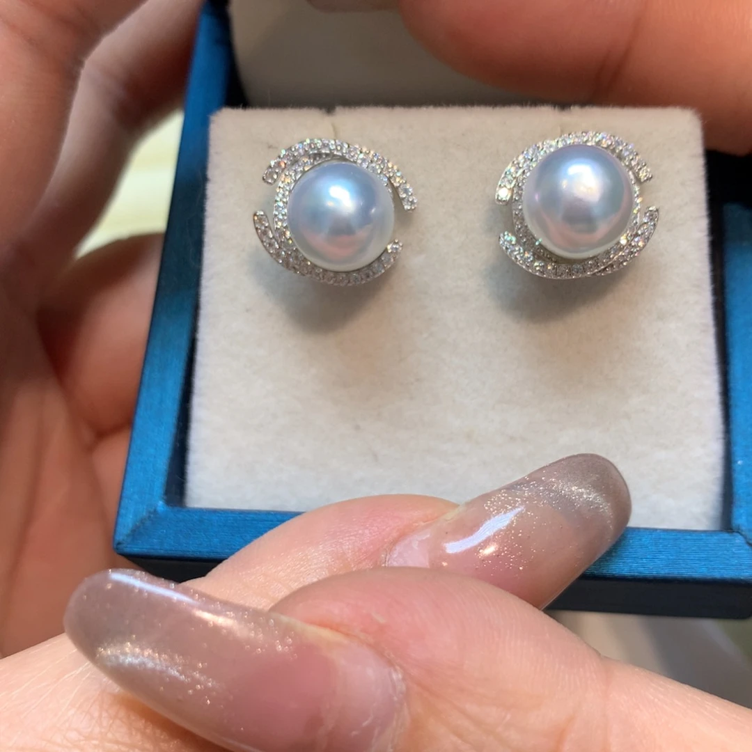 海水珍珠耳饰银S925镶嵌
