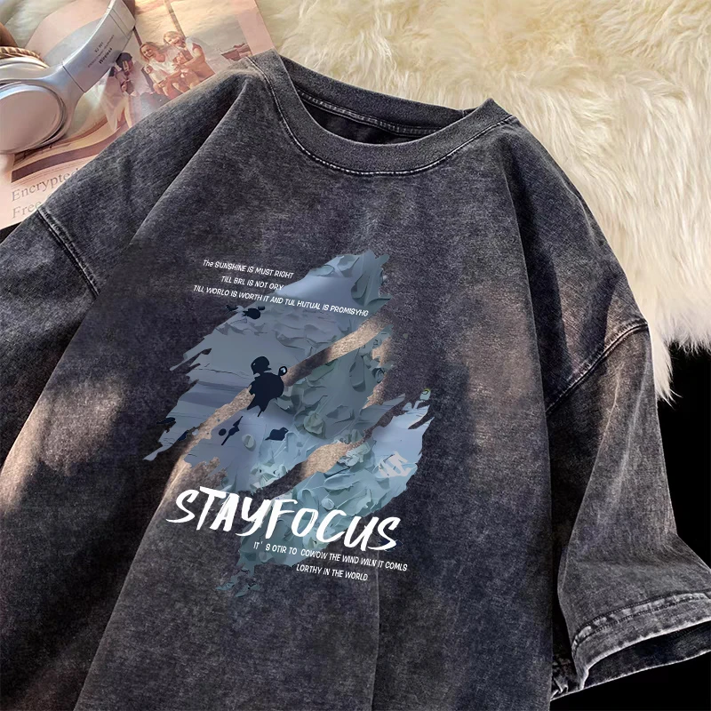 特大码300斤港风潮牌短袖t恤夏季重磅纯棉五分袖宽松水洗做旧上衣