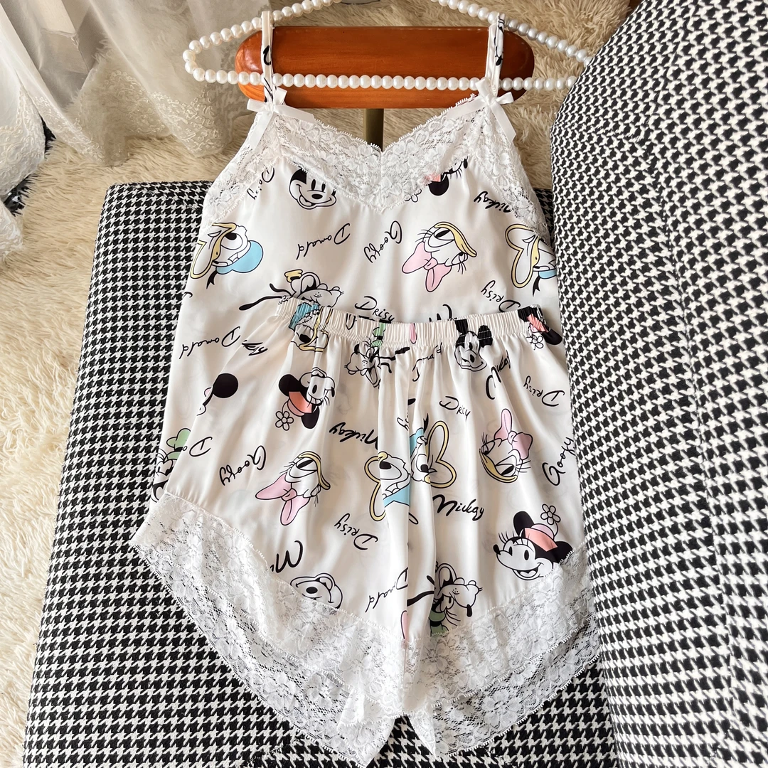 性感蕾丝吊带睡衣女夏季爆款2025年新款冰丝两件套装带胸垫家居服