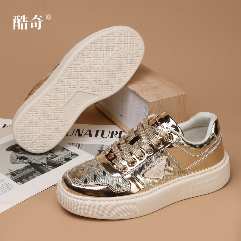 酷奇GUCL时尚酷奇春秋季厚底低帮休闲板鞋运动小白学生鞋金色银色