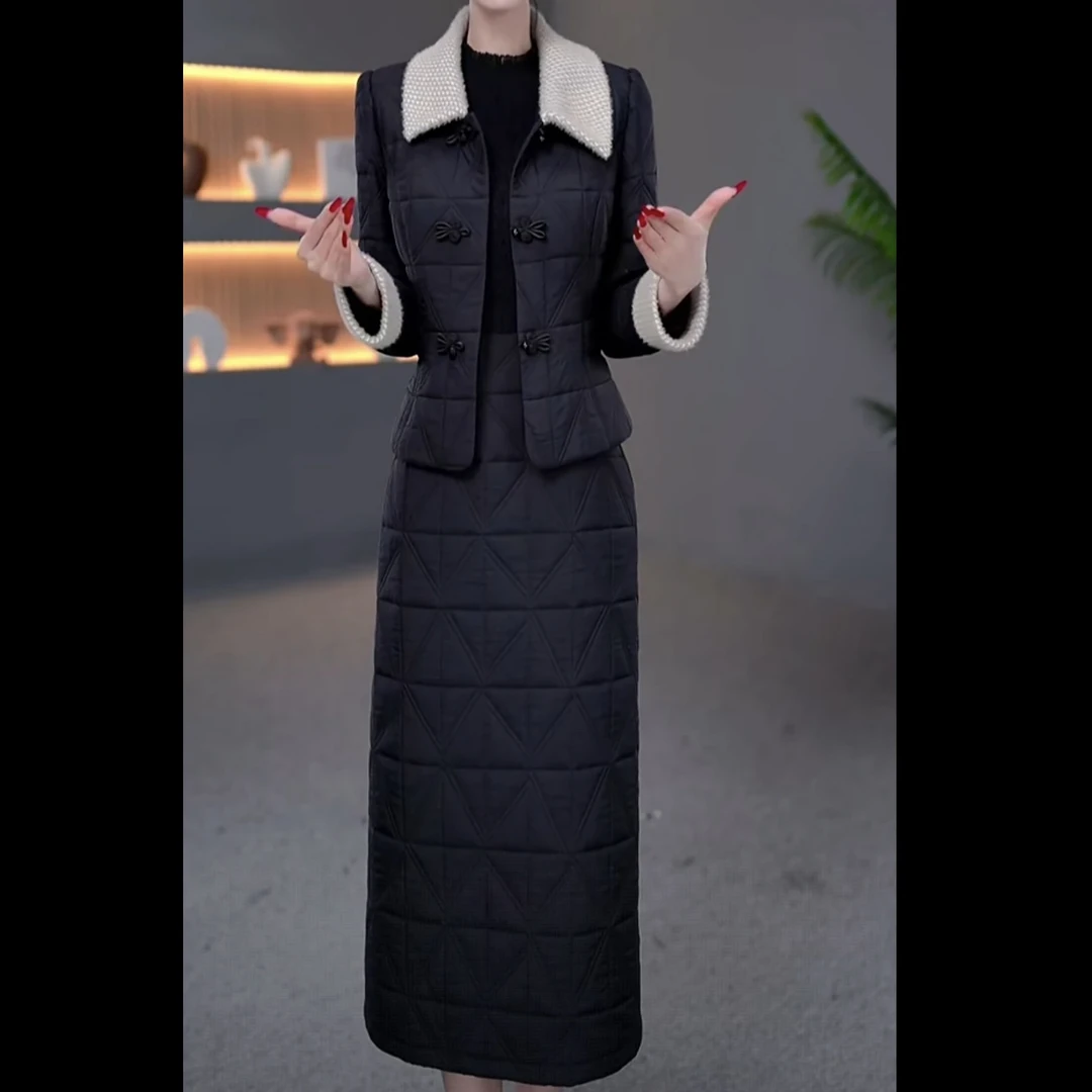 DBF-25B260NX 【外套+连衣裙】新款夹棉气质保暖温柔时尚两件套裙