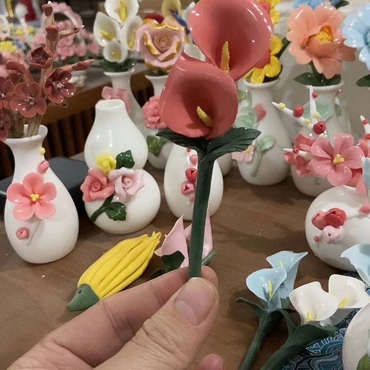 瓷片纯手工陶瓷花摆件