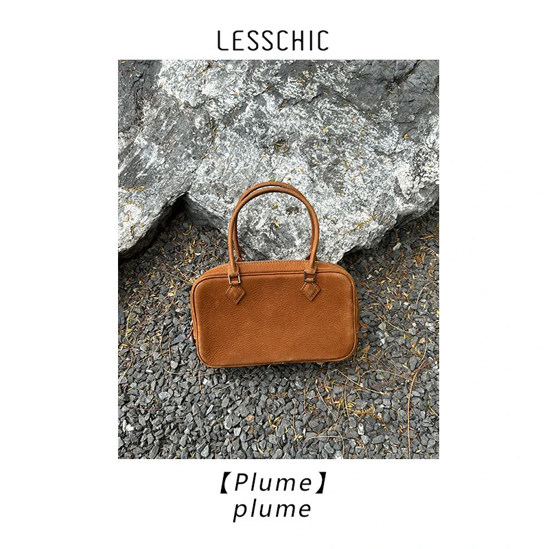 LESSCHIC  【Plume 羽毛包】中古保龄球手提包 羊京绒秋冬包包